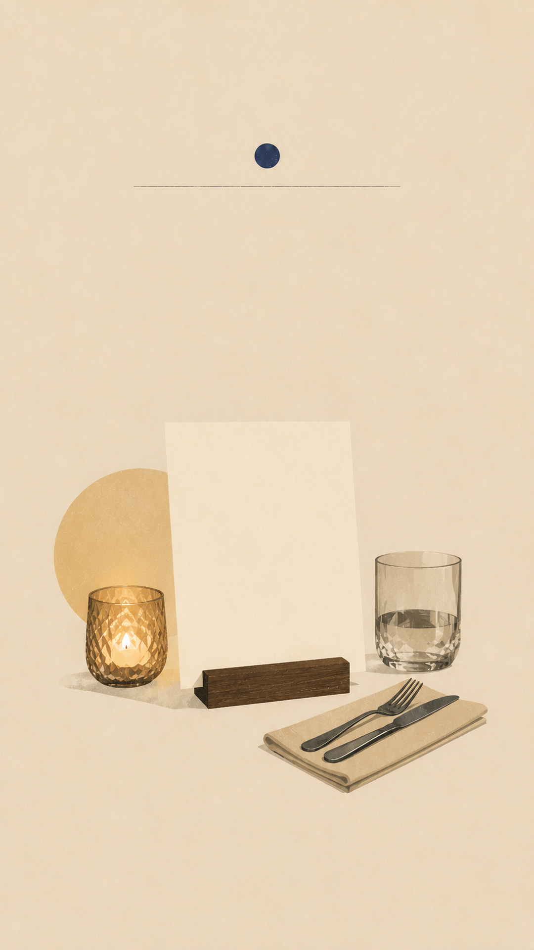 An abstract still life of a menu, glass and table setting